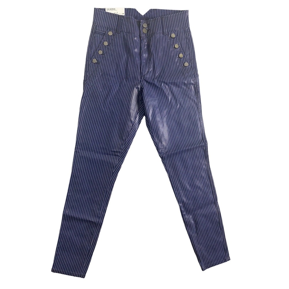 Joe's Womens The Georgia High‎ Rise Coated Blue Pinstripe Ankle Skinny Jeans 26